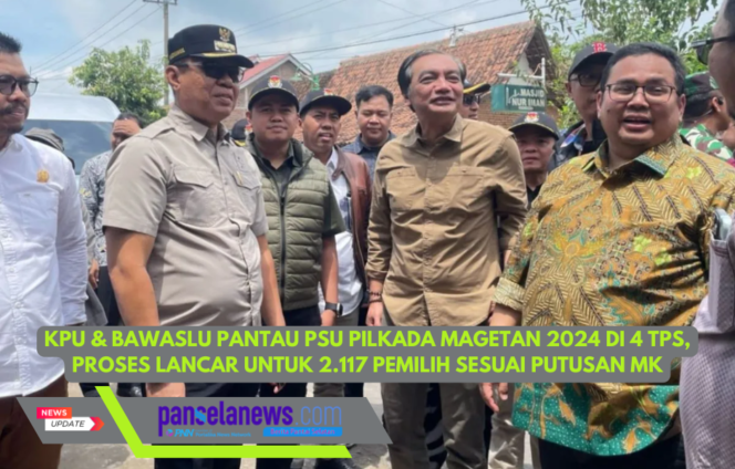 
					Anggota KPU RI Yuliyanto Sudrajat bersama Ketua Bawaslu RI Rahmat Bagja didampingi Pj. Bupati Magetan Nizhamul dan jajaran lainnya memantu langsung pelaksanaan pemungutan suara ulang (PSU) Pilkada Magetan 2024 sesuai dengan keputusan MK di empat TPS di Magetan, Jatim, Sabtu (22/3/2025). ANTARA/HO-Diskominfo Kabupaten Magetan