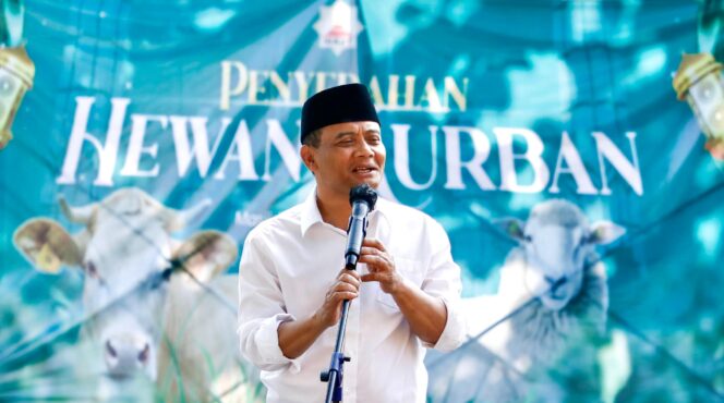 
					Gubernur Jawa Tengah Ahmad Luthfi menyerahkan hewan kurban di Masjid Agung Jawa Tengah (MAJT) Semarang, Jumat (6/6/2025), sambil memaparkan visi pengembangan kawasan MAJT sebagai ikon provinsi. (Foto: Zulkarnain)