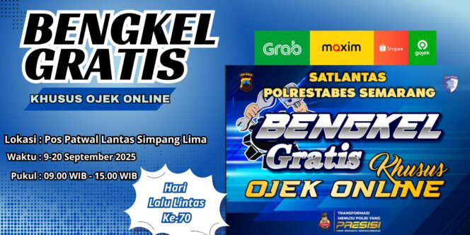 
					Satlantas Polrestabes Semarang Gelar Layanan Servis Gratis untuk Ojek Online di Simpang Lima 
