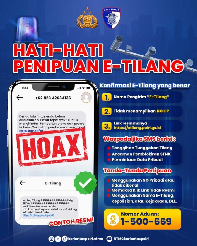 
					Waspada! Marak Modus Penipuan Tagihan Tilang Lewat SMS/WhatsApp, Ini Ciri ETLE Resmi Menurut Polisi