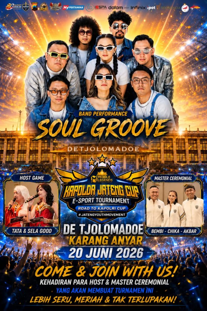 
					Soul Groove Band Siap Guncang Panggung Turnamen E-Sport Kapolda Jateng Cup 2026 di De Tjolomadoe Akhir Pekan Ini