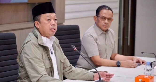 
					Menteri ATR/Kepala BPN Nusron Wahid memberikan keterangan pers terkait uji coba Layanan Peralihan Hak 10 hari selesai di Jakarta, Senin (03/08/2026). (Foto: Normawan/ Kantah Wonogiri)